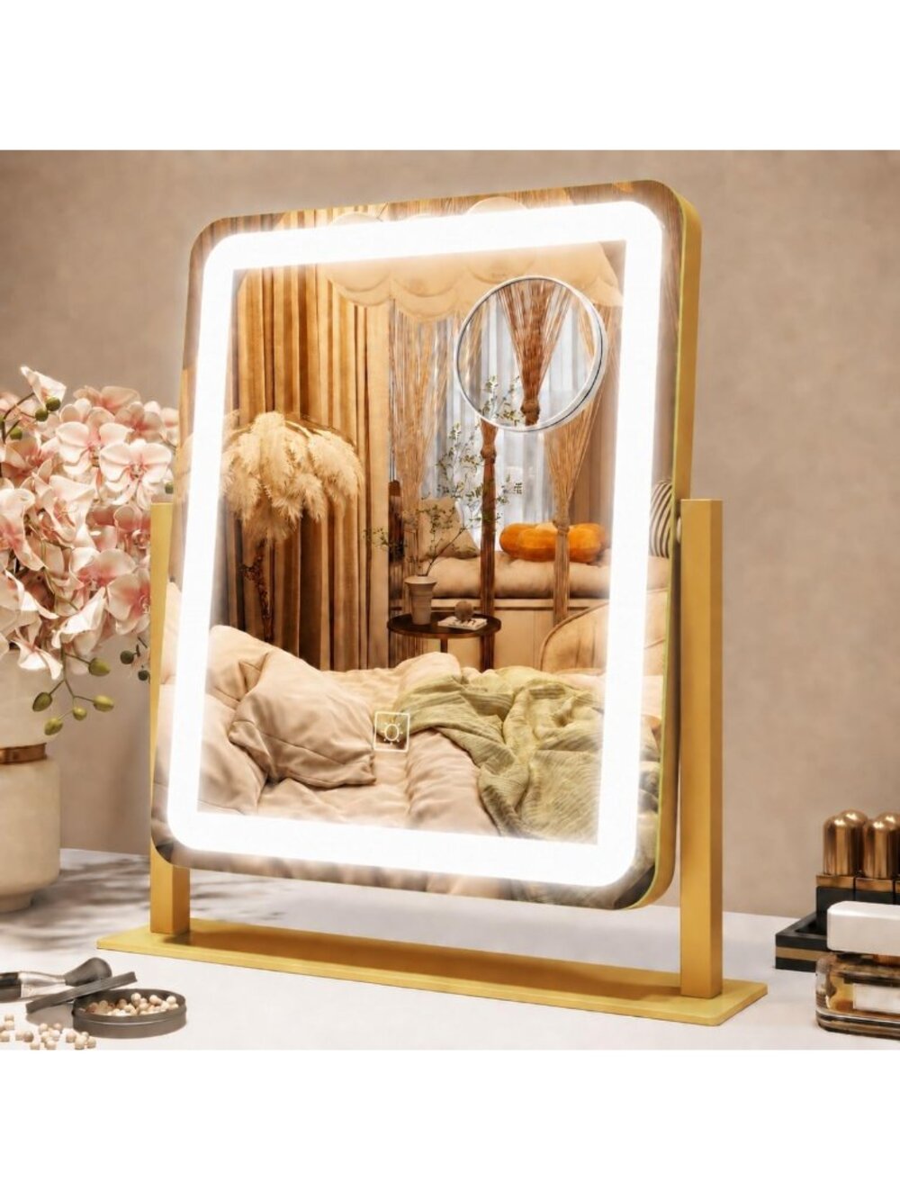 Lighted Makeup Mirror with Dimmable LED, Smart Touch Control, 12.6"x15", Gold
